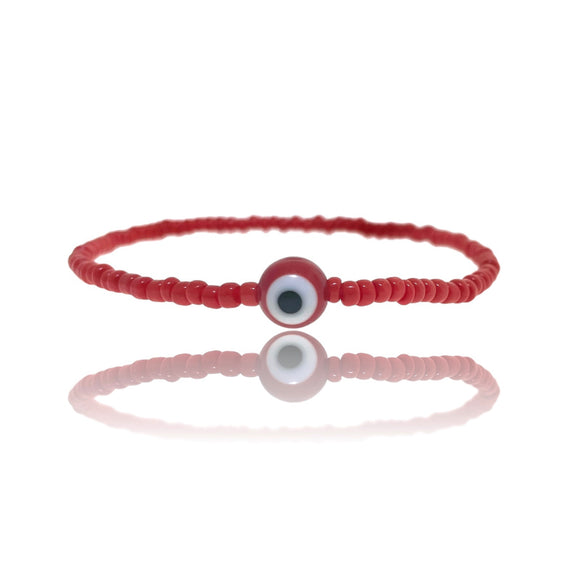 Evil Eye Red Glass Beads  Bracelet by Ruigos Stretchy