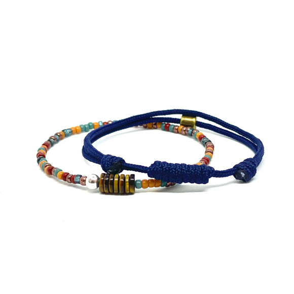 Beaded and Navy Blue Cord Knot  Bracelet by Ruigos