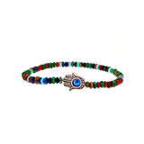 Silver Sterling Hamsa Evil Eye gemstones Beads Bracelet By Ruigos.