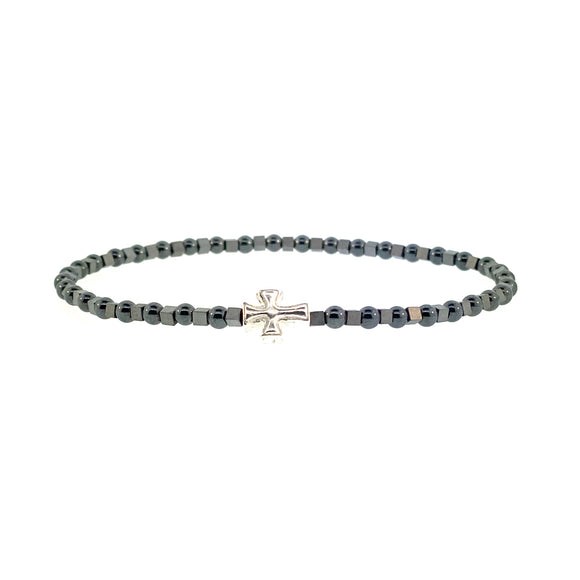 Silver Sterling Cross Beaded Bracelet Hematite Beads by Ruigos