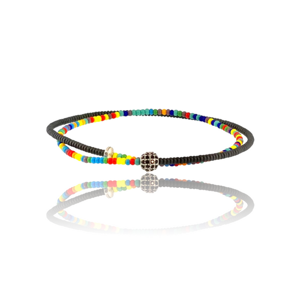 Colorful Zirconia Ball Silver Sterling Beads Double Wrap Bracelet By Ruigos