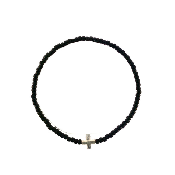 Ruigos Bracelet Mini Cross Silver Sterling 924 Beaded  Black Color