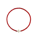 Silver Sterling Cross Beaded Bracelet Red Coral by Ruigos