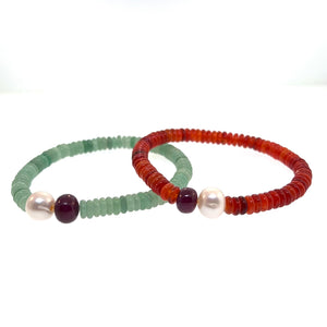 PERL RUBY  Multi Gemstones Beads 2 BRACELETS