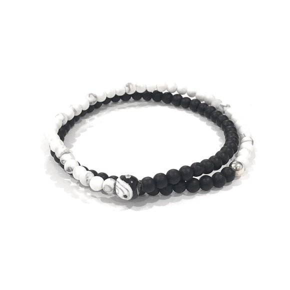 Silver Enamel Yin Yang Ball Double Wrap Bracelet By Ruigos