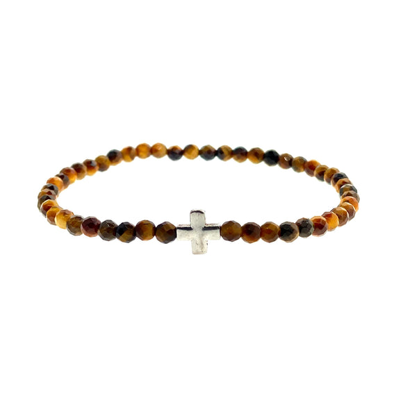 Silver Sterling Cross Tiger Eye Stones Ruigos Bracelet