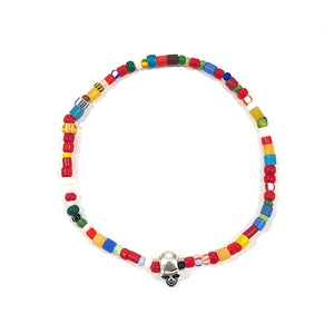 Silver 925 Skull Colorful Glass Beads Stretchy Bracelet By Ruigos