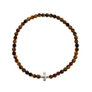 Silver Sterling Cross Tiger Eye Stones Ruigos Bracelet