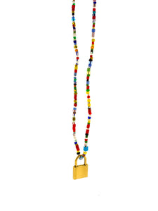 Necklace Colorful Glass Beads African Stainless Steel Padlock By Ruigos