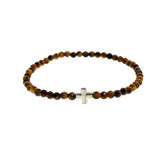 Silver Sterling Cross Tiger Eye Stones Ruigos Bracelet