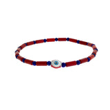 Evil Eye Coral and Lapis Lazuli Bead Ruigos Bracelet Silver Sterling  Enamel